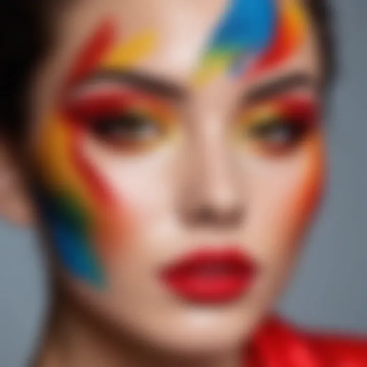 Colorful abstract makeup design on a model's face