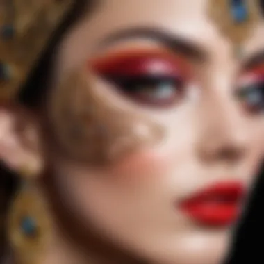 Close-up of intricate details in extravagant makeup