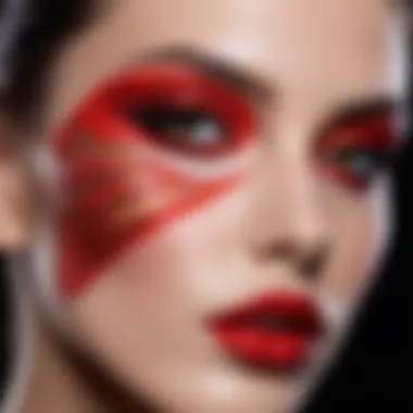 Close-up of a model with avant-garde makeup highlighting textures and patterns