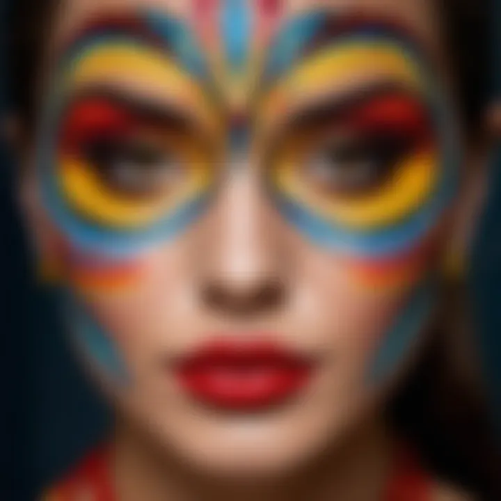 A strikingly colorful face painting inspired by cultural art forms