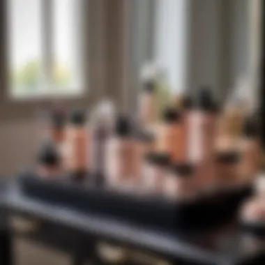 Selection of natural makeup products on a vanity table