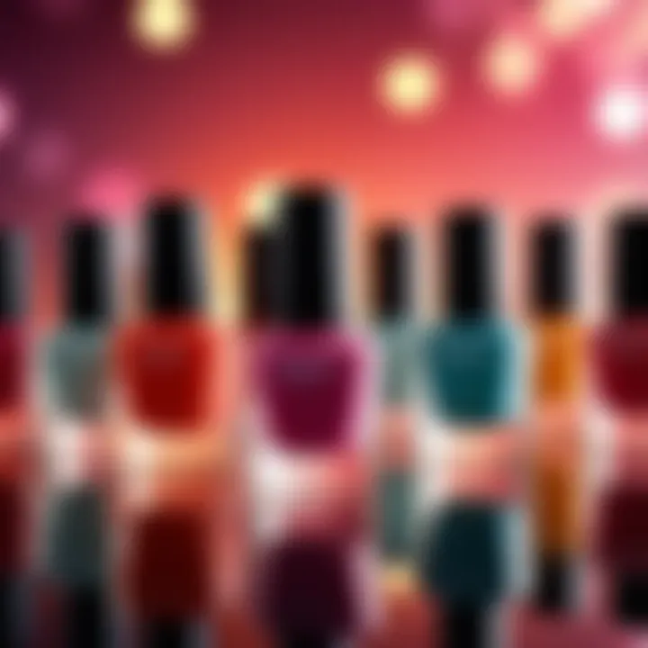 An artistic arrangement of light nail polish bottles with a stylish backdrop.