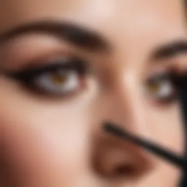 An application technique showing mascara being applied to eyelashes.