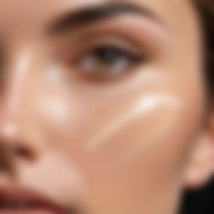 Close-up of concealer application technique on skin