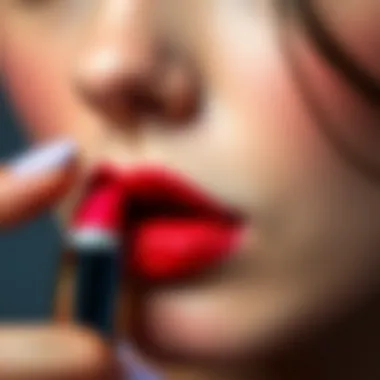 Close-up of a model applying matte lipstick