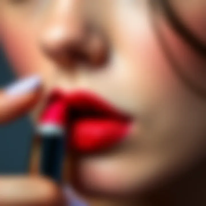 Close-up of a model applying matte lipstick