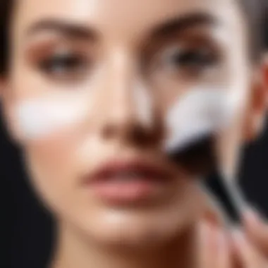 Application of translucent powder with a brush on a makeup face