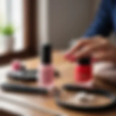 At-home manicure kit with various tools and colors