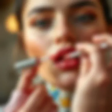 Professional Lip Gloss Application A beauty expert applying lip gloss on a model