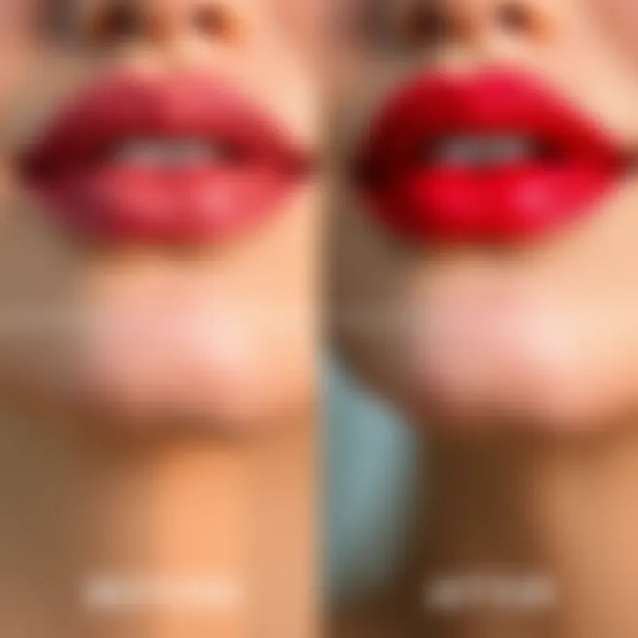 Before and After Matte Liquid Lipstick Before and after comparison of lips with matte liquid lipstick