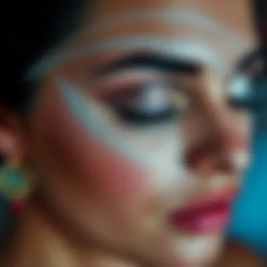 Artistic representation of makeup application with white glitter eyeshadow