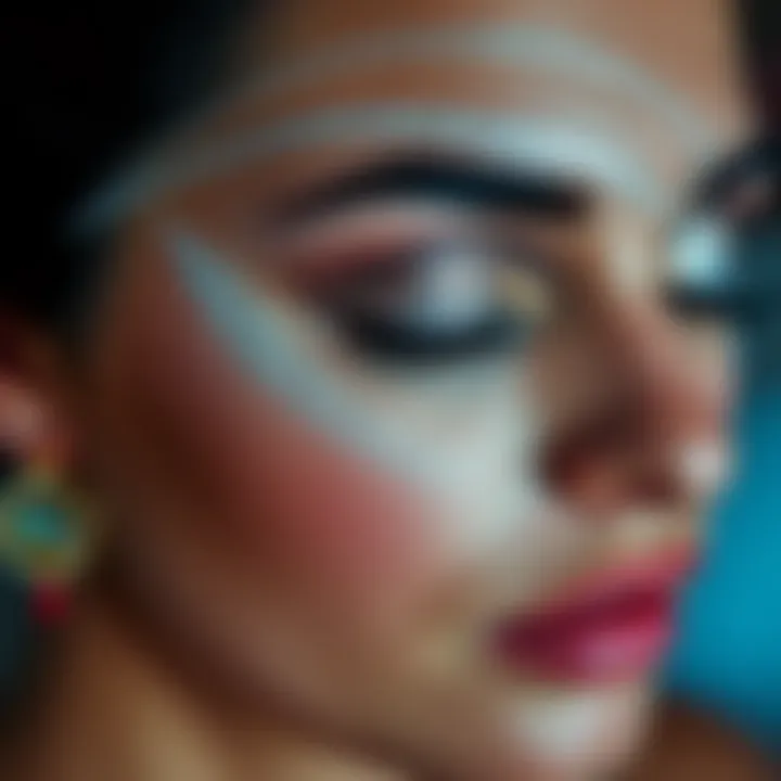 Artistic representation of makeup application with white glitter eyeshadow