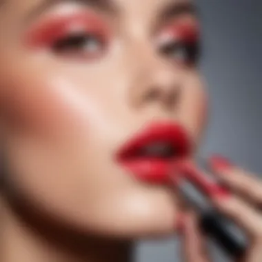 Close-up of a model applying lipstick in a flattering shade