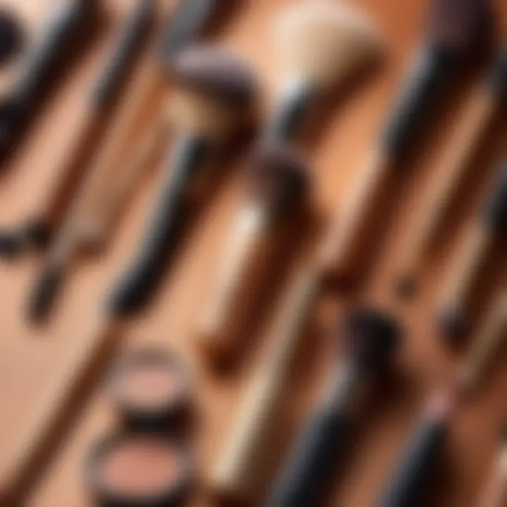 An aesthetically pleasing display of makeup tools used for bronzer application.