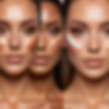 Face shape diagram with bronzer application areas highlighted