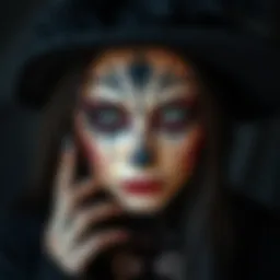Intricate witch makeup design showcasing dark aesthetics