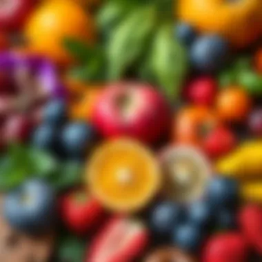 Natural Ingredients for Skin Health A collection of vibrant fruits and herbs symbolizing natural ingredients for skincare.