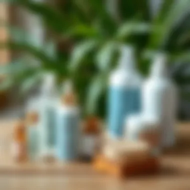 Natural Skincare Essentials A serene scene showcasing natural skincare products arranged elegantly on a wooden table.