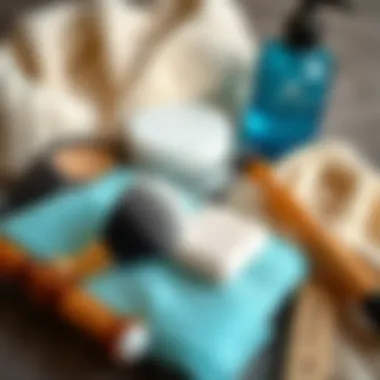 Essential Skincare Tools An aesthetically pleasing layout of essential skincare tools such as brushes and cloths.