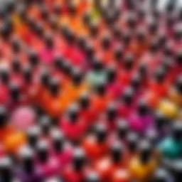 A vibrant display of nail polish bottles showcasing various color combinations