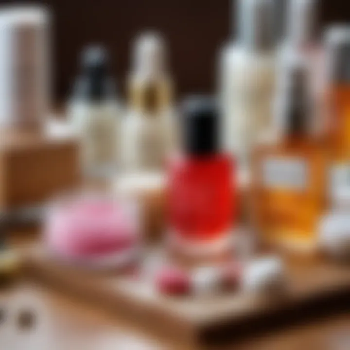 A variety of natural nail care products arranged aesthetically.