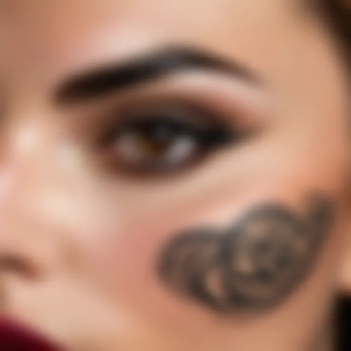 Close-up of makeup applied over a tattoo