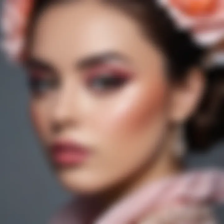 Romantic makeup look highlighting soft hues and bold accents