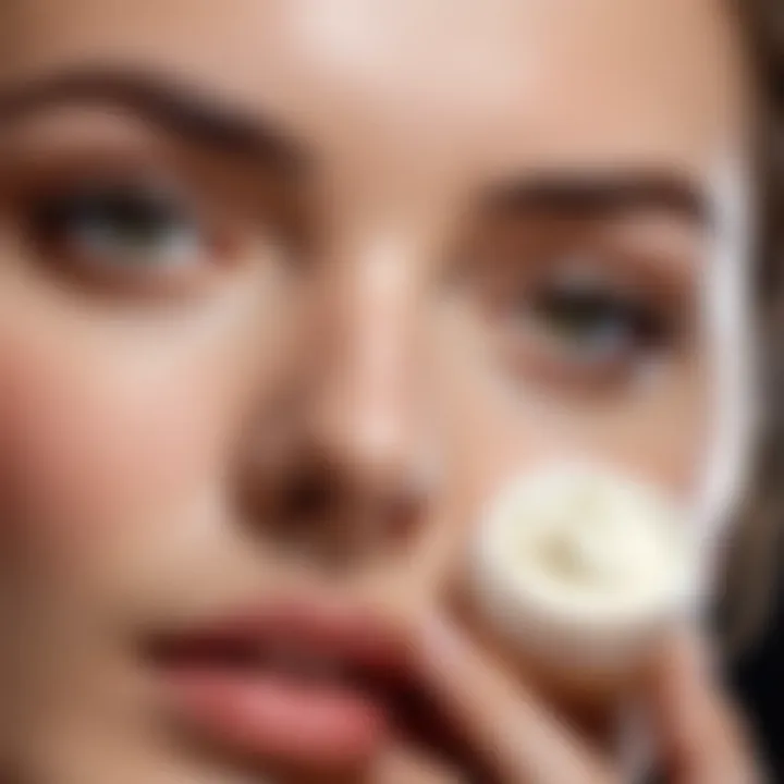 Close-up of a woman applying facial cream with care