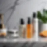 Elegant skincare products displayed on a marble countertop