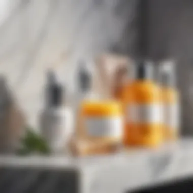 Luxurious skincare product display on a marble countertop