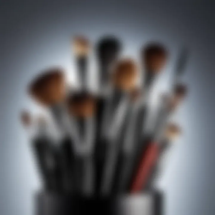 Brushes and tools arranged for makeup application