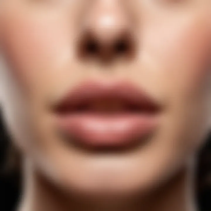 Close-up of olive oil application on lips