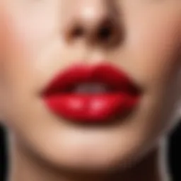 Close-up of beautifully colored lips with lipstick