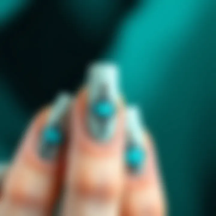 Elegant nail art featuring turquoise designs