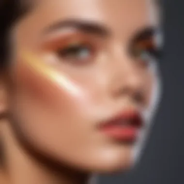 A step-by-step illustration of applying highlighter to the face