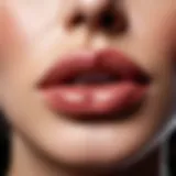 A close-up of beautifully defined lips showcasing lip liner application.