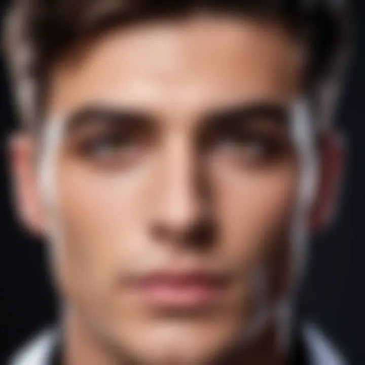 A close-up of a well-applied makeup look on a male model.