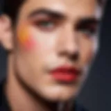 Artistic male makeup application with vibrant colors