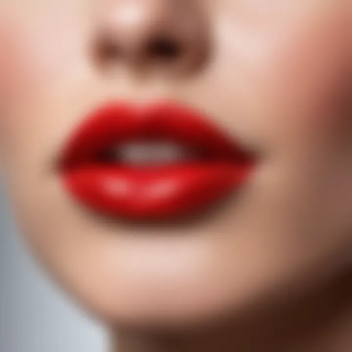 A close-up of lips adorned with a classic red lipstick, highlighting the finish.