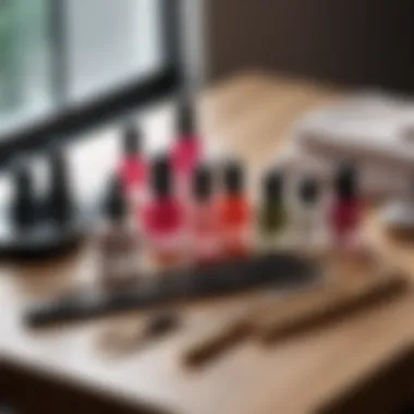 Essential Tools for an At-Home Manicure A serene setup for a manicure with essential tools arranged neatly on a table