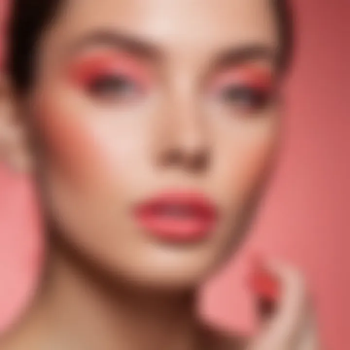 Coral pink lipstick paired with neutral eye makeup