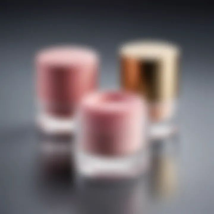 An elegant display of moisturizing lip powders in chic packaging