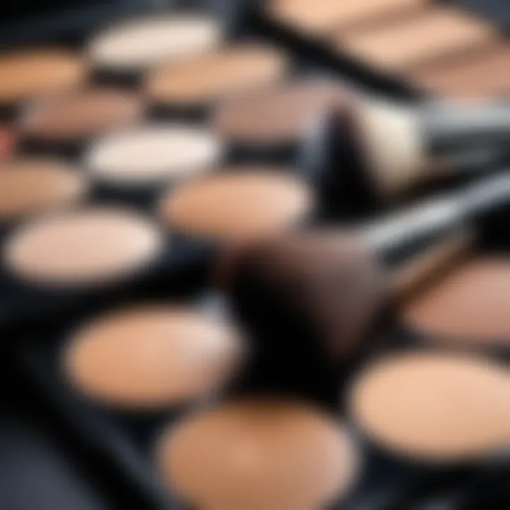 A close-up of a makeup brush and contour palette highlighting color selection.