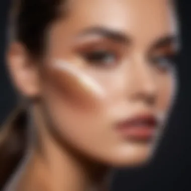 A makeup artist demonstrating contouring techniques on a model's face.