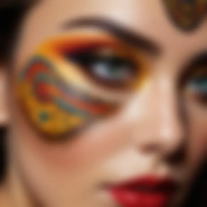 Vibrant eye makeup showcasing cultural patterns