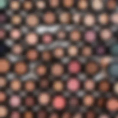 Close-up of various eye makeup products arranged aesthetically