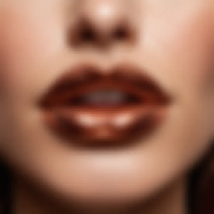 Close-up of a flawless copper-toned lip look