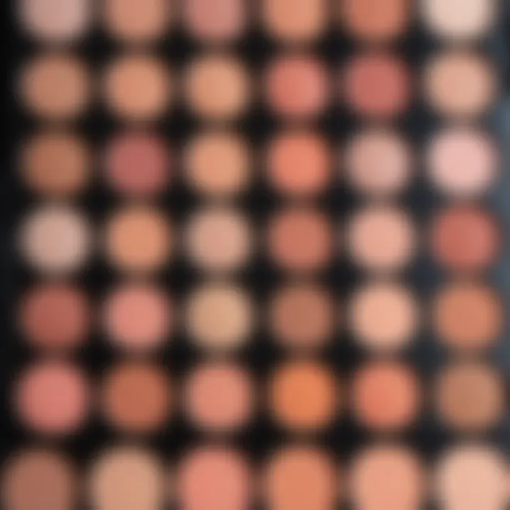 Close-up of peach tone makeup palette showcasing various shades