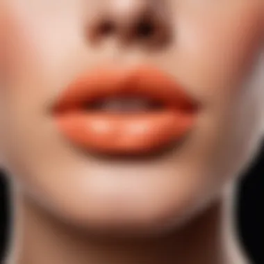 Luscious peach lipstick highlighting a perfect pout