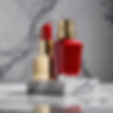 A luxurious red nail polish bottle adorned with gold accents on a marble background.